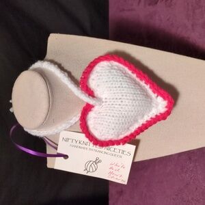 NEW! Handmade Knit Crocht Heart Bag Charm Ornament White Red